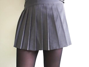 Grey Pleated Mini skirt Pantyhose & G string