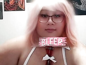 Sissy school girl stroking clit