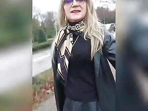 Sissy shows his cock and his plugged ass in public