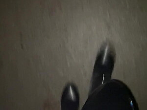 Latex leggings at truck stop walk