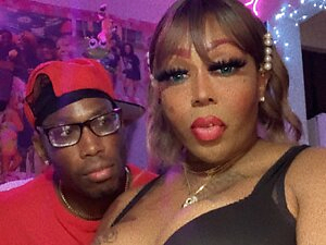 BBC shemale Queen Juju has fun with sub guy King D Royalzzz
