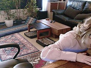Sissy Michelle in Dinner Outfit with sexy lingerie underneath spanks herself because she is too horny and can't take her Mouth of the dick