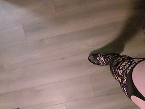 Sissy walking in heels and lingerie