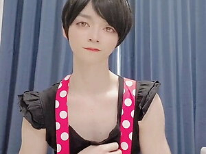 Japanese crossdresser masturbating in fancy costume