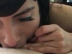 Brunette sissy takes cock all the way down