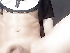 Japanese crossdresser long dildo masturbation