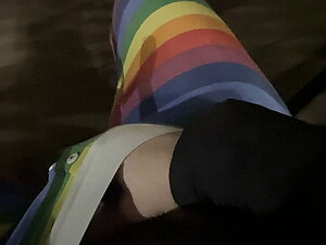 FTM Cums on Pussy Licking Toy in Backyard