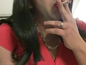 Crossdresser smoking cigarettes